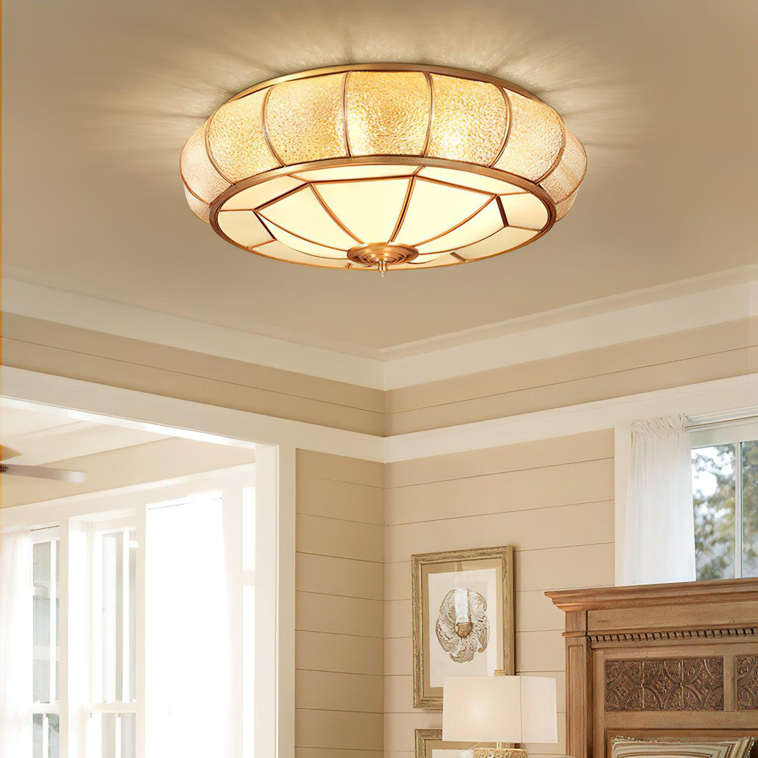 Ulrinara Postmodern Luxury Drum Brass Glass Ceiling Light - Letslighting