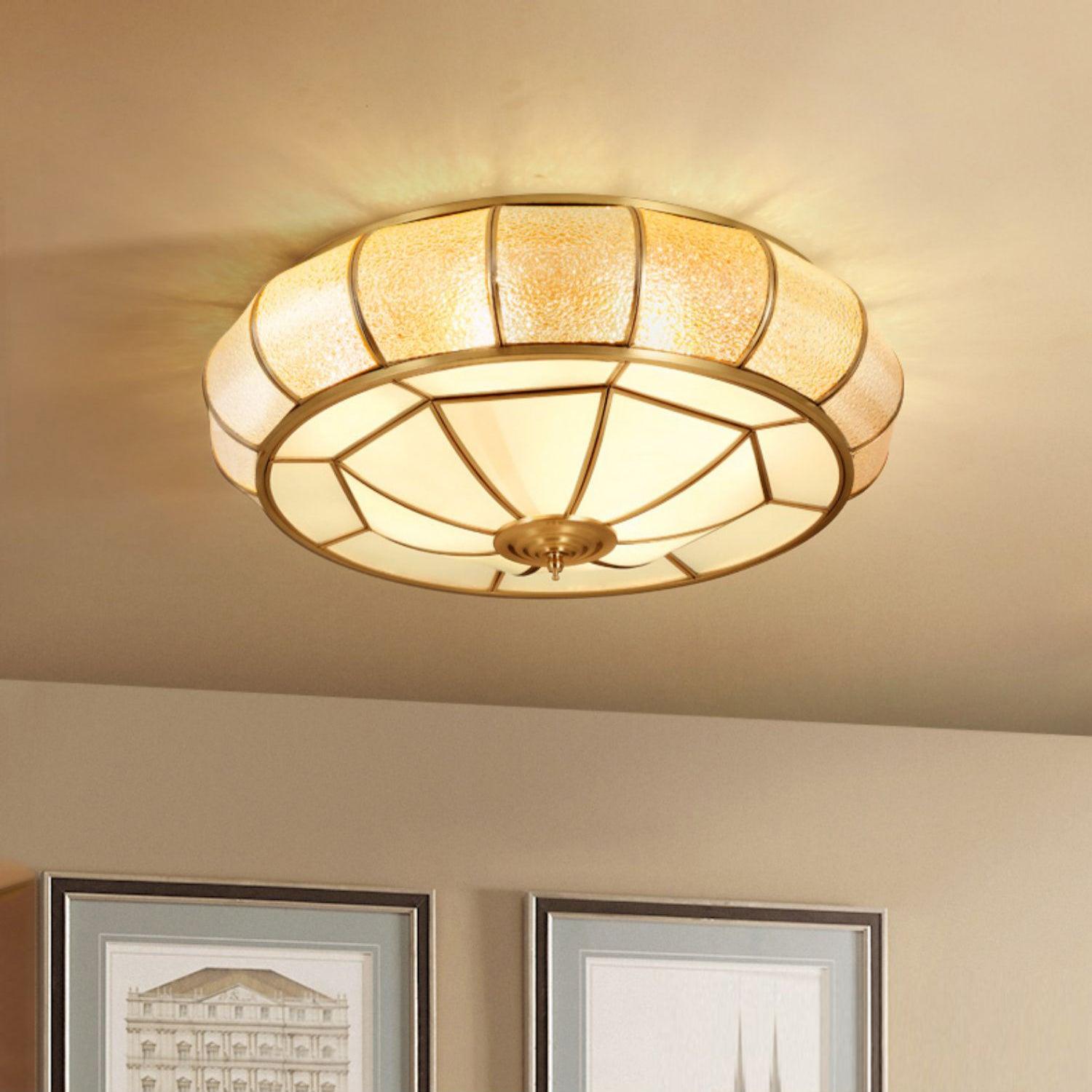 Ulrinara Postmodern Luxury Drum Brass Glass Ceiling Light - Letslighting