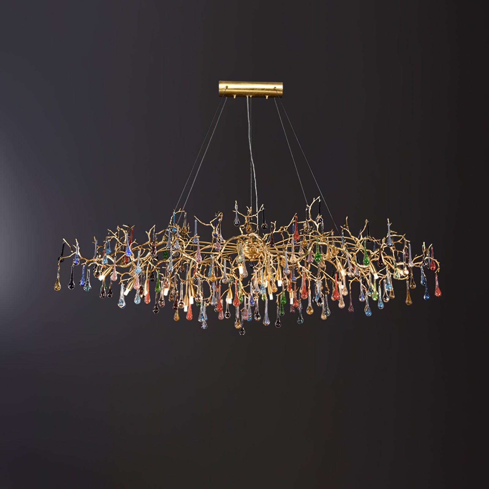 Sytheir Colorful Raindrop Branch Brass Crystal Chandelier - Blowlighting