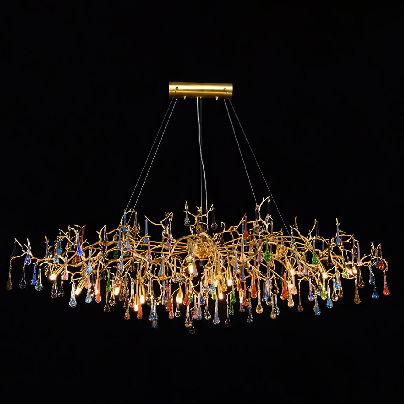 Sytheir Colorful Raindrop Branch Brass Crystal Chandelier - Blowlighting
