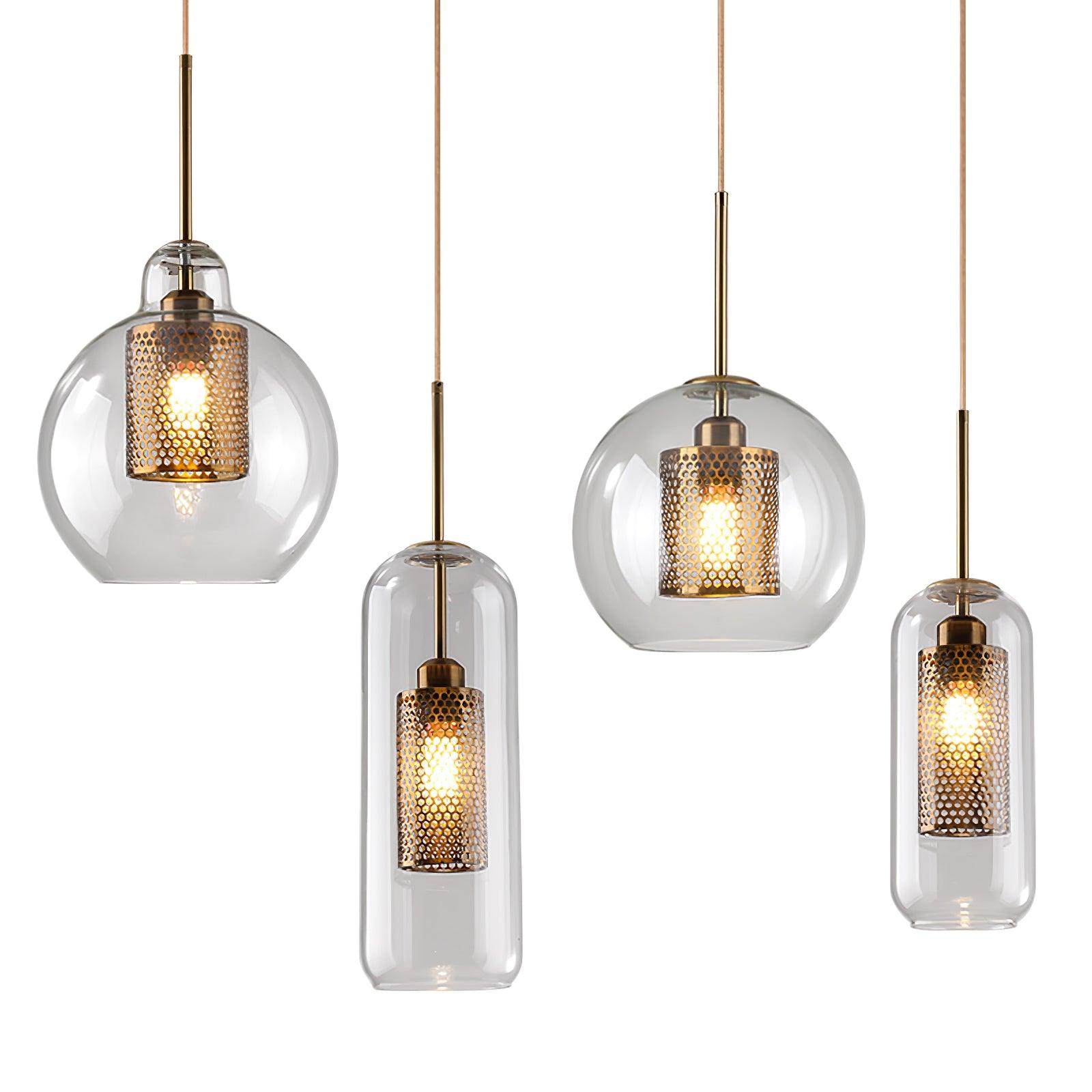 Lustra Pendant Lamp Glass Gold Mesh for Dining Room - Letslighting