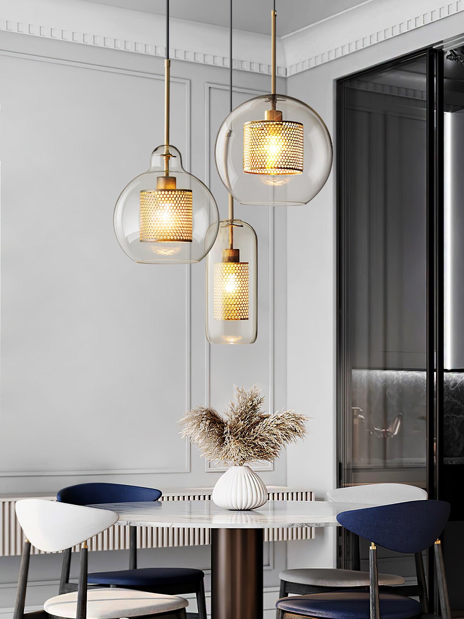 Lustra Pendant Lamp Glass Gold Mesh for Dining Room - Letslighting