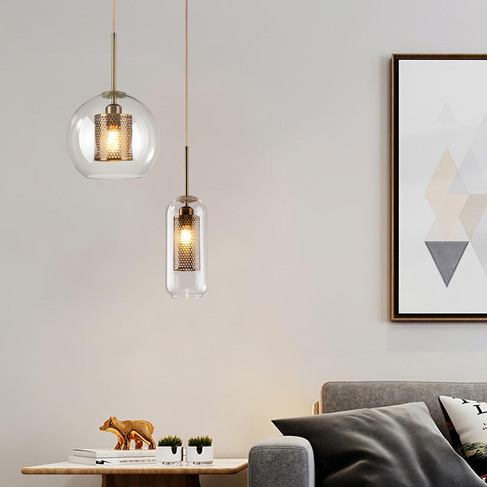 Lustra Pendant Lamp Glass Gold Mesh for Dining Room - Letslighting