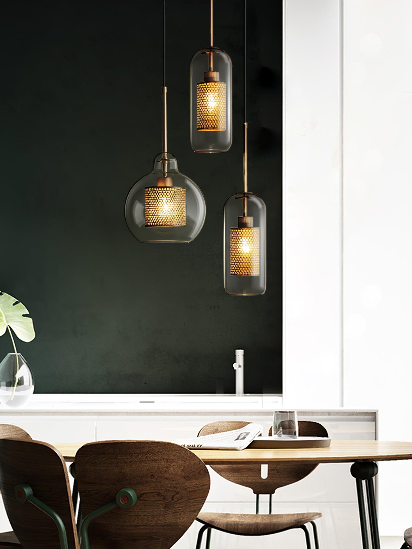 Lustra Pendant Lamp Glass Gold Mesh for Dining Room - Letslighting