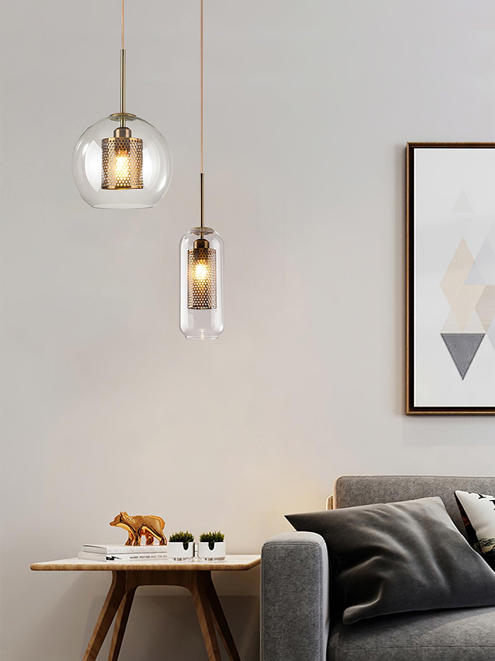 Lustra Pendant Lamp Glass Gold Mesh for Dining Room - Letslighting