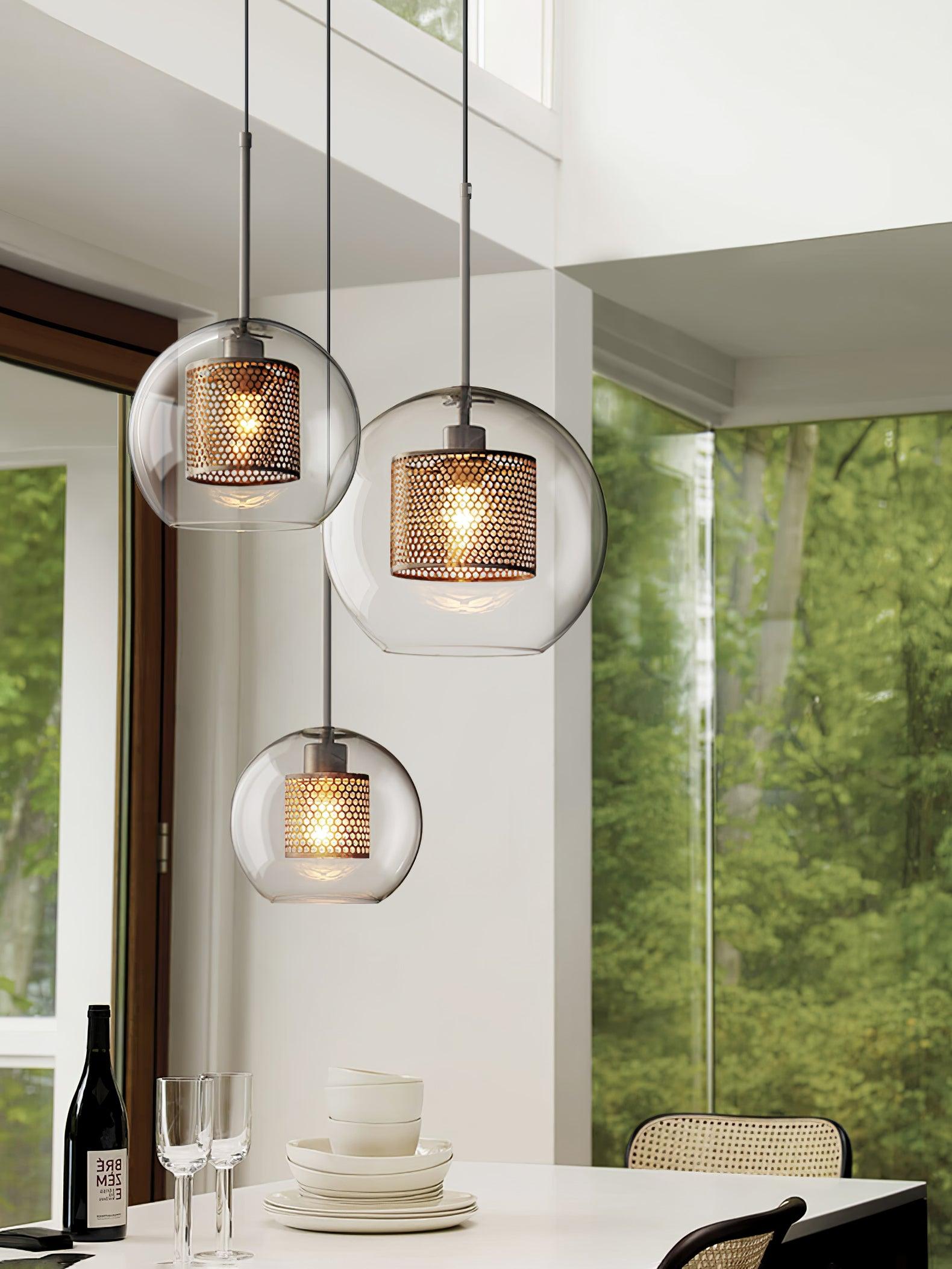 Lustra Pendant Lamp Glass Gold Mesh for Dining Room - Letslighting