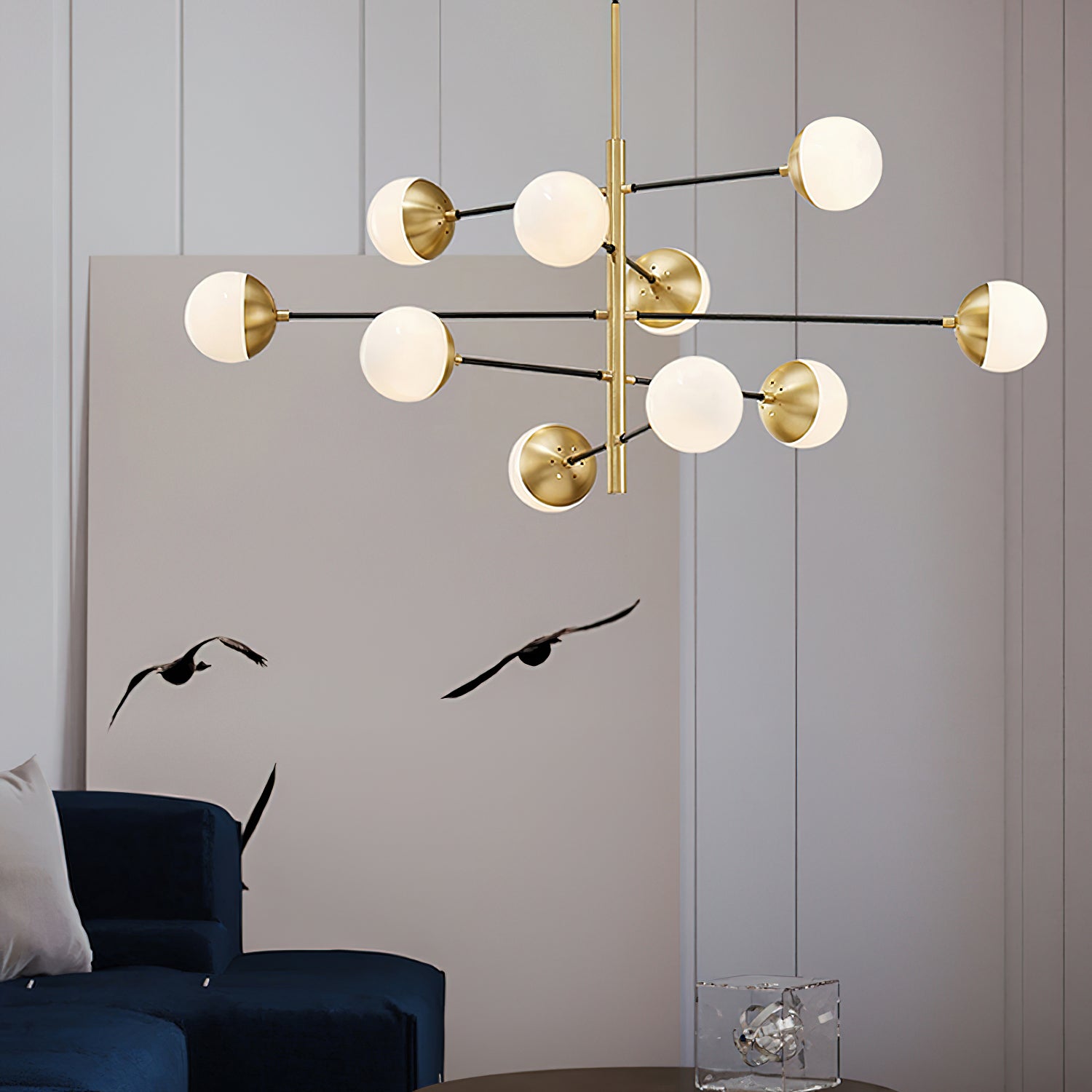 Ultra Modern Minimalist Brass Glass Chandelier - Letslighting