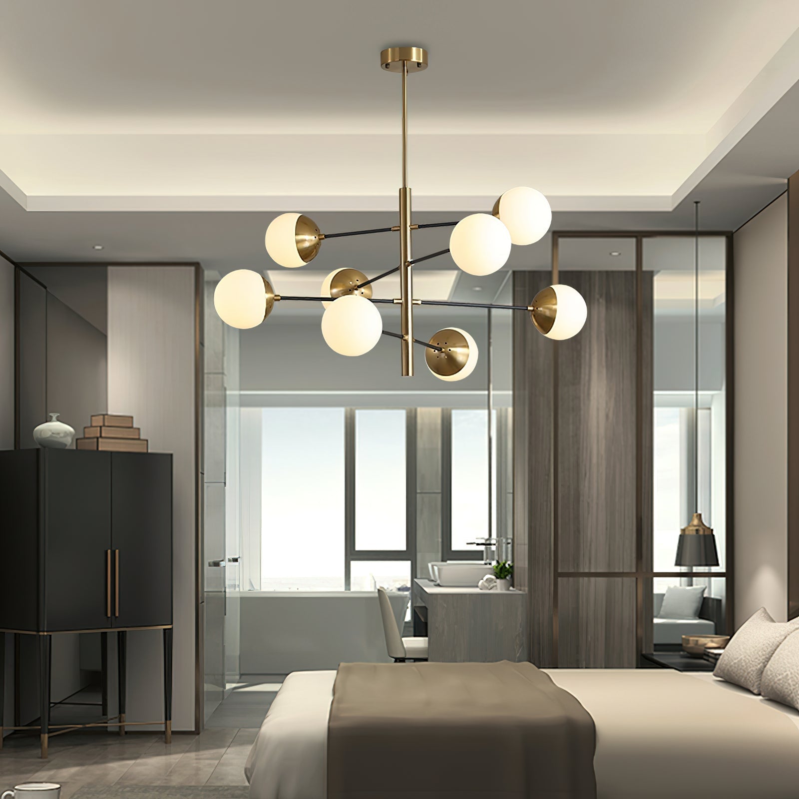 Ultra Modern Minimalist Brass Glass Chandelier - Letslighting