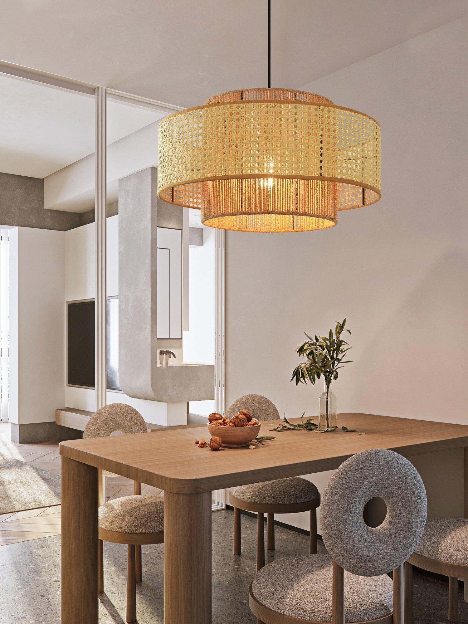 Ulshayra Concentric Rattan Pendant Light - Letslighting
