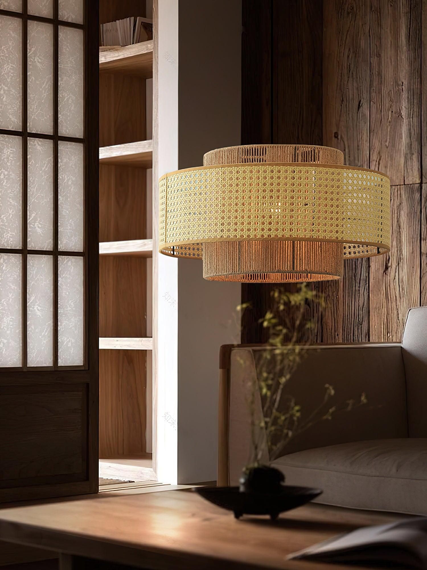 Ulshayra Concentric Rattan Pendant Light - Letslighting