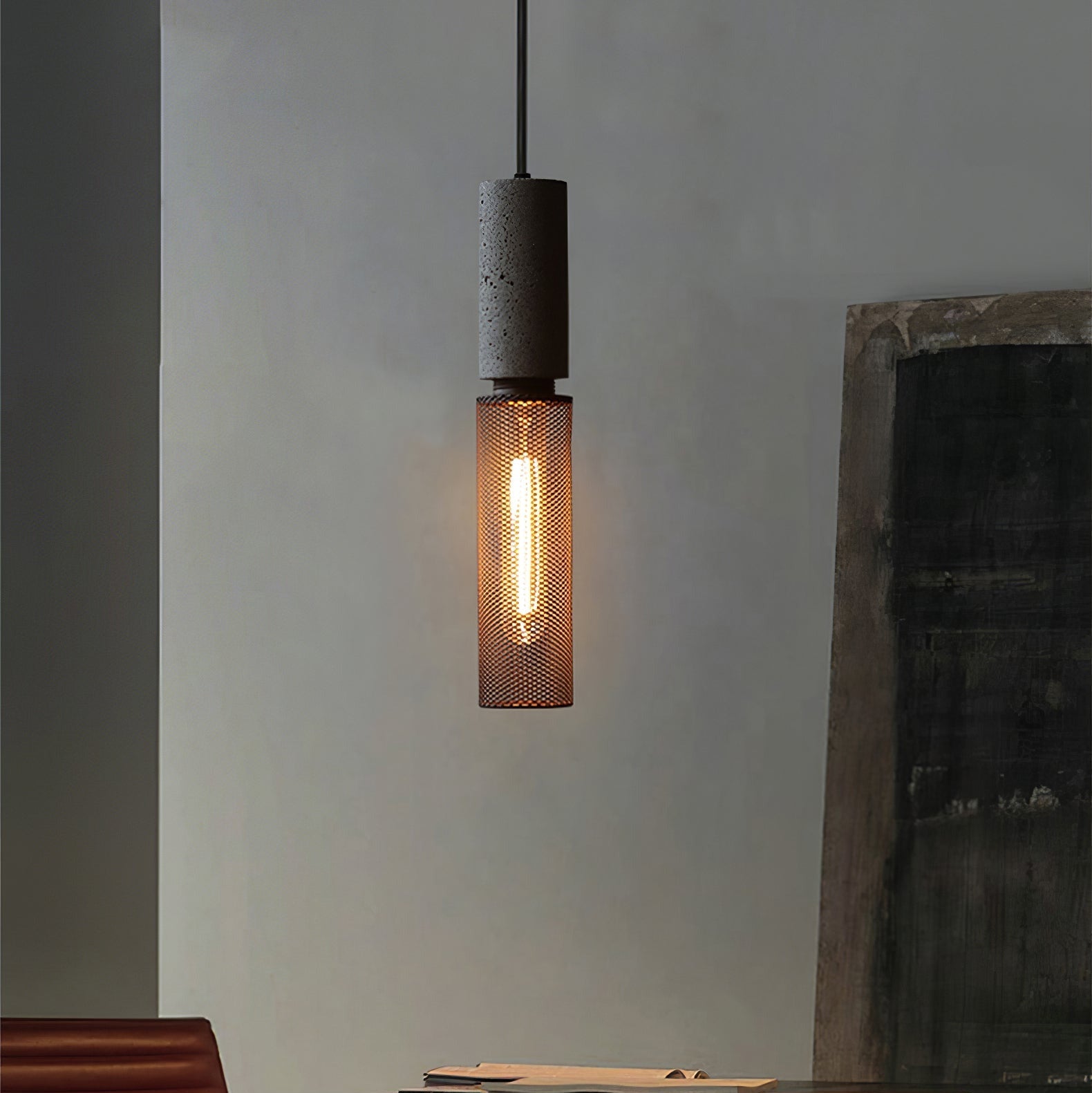 Arisha Industrial Cylindrical Pendant Light, Cement Wabi-Sabi - Letslighting