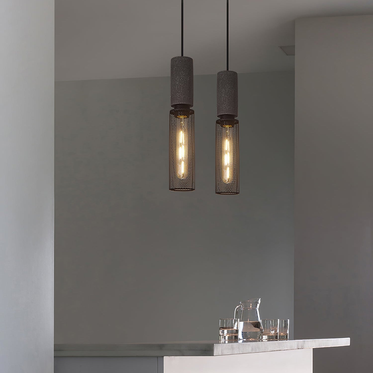 Arisha Industrial Cylindrical Pendant Light, Cement Wabi-Sabi - Letslighting