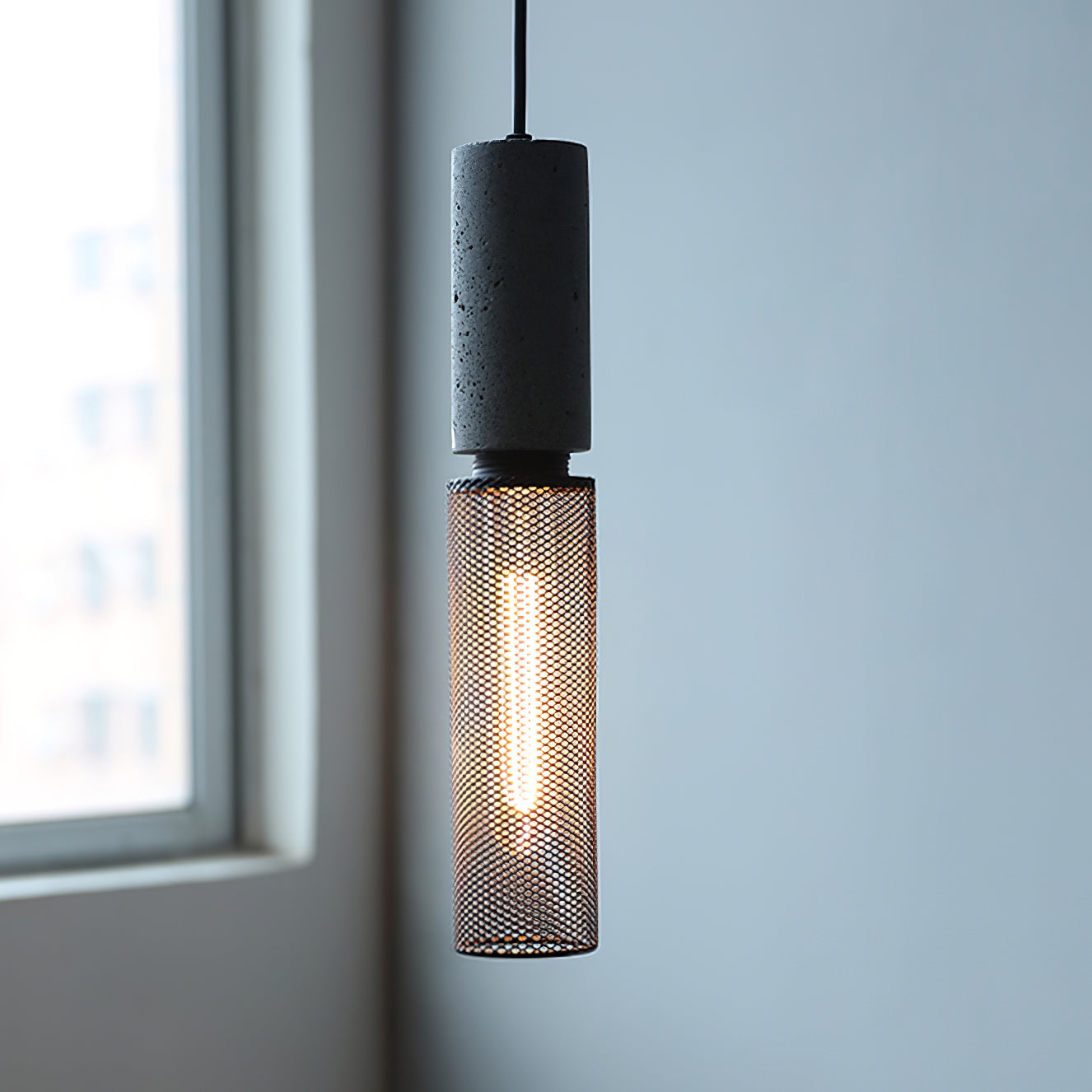Arisha Industrial Cylindrical Pendant Light, Cement Wabi-Sabi - Letslighting