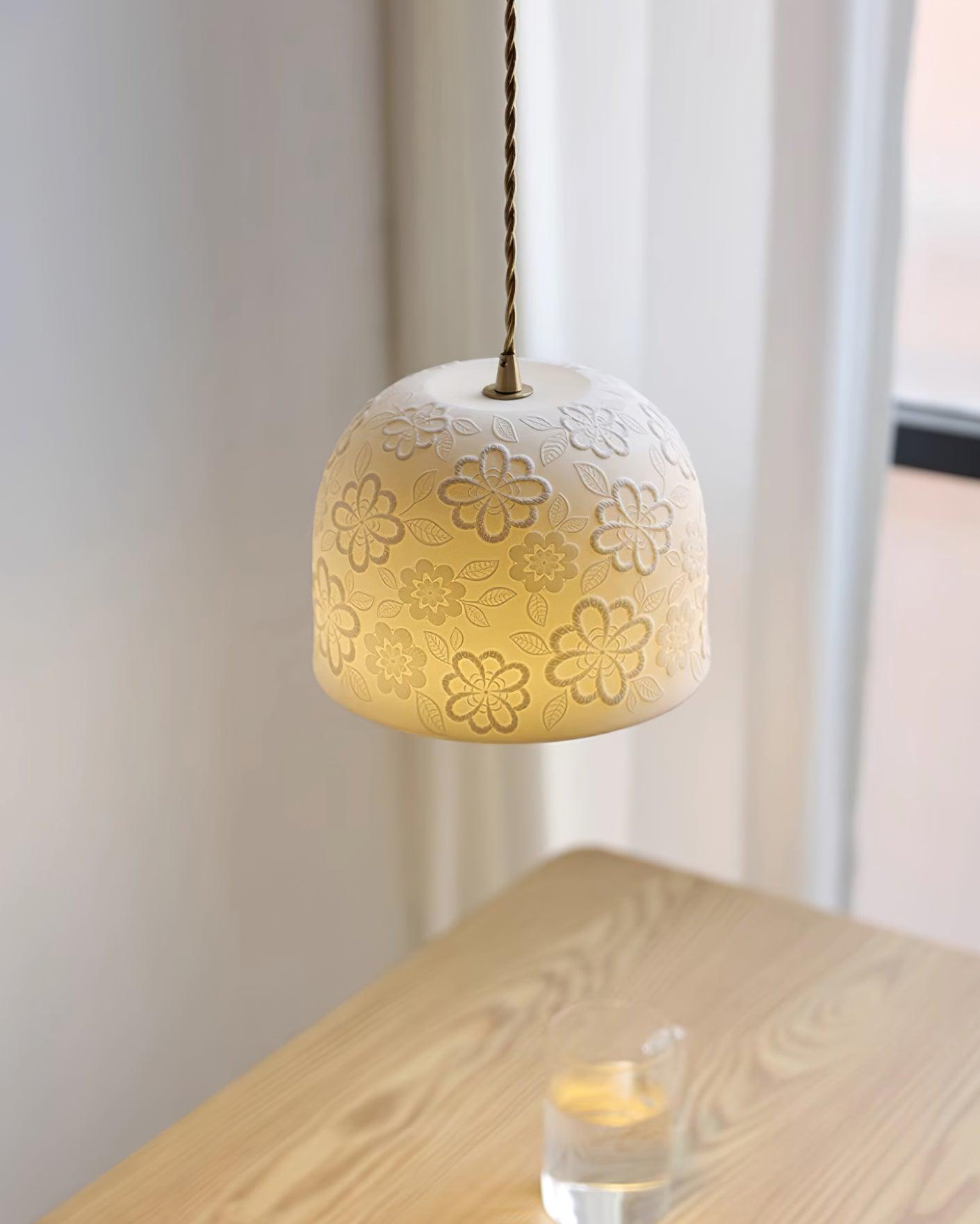Corals Pendant Lamp Floral-Embossed Ceramic - Letslighting