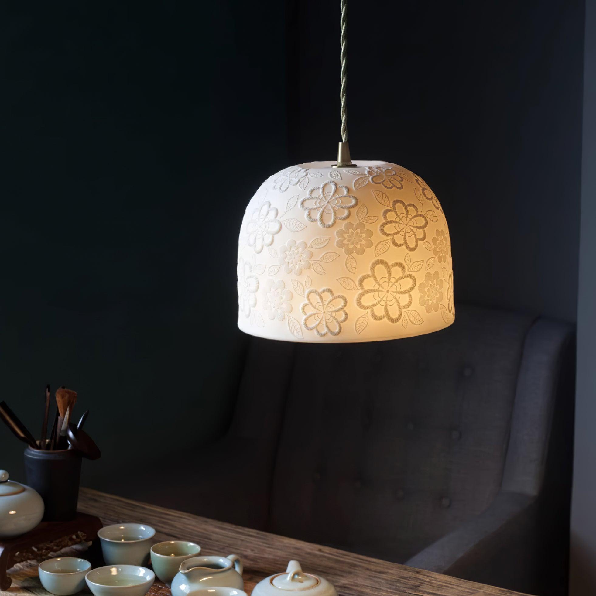 Corals Pendant Lamp Floral-Embossed Ceramic - Letslighting
