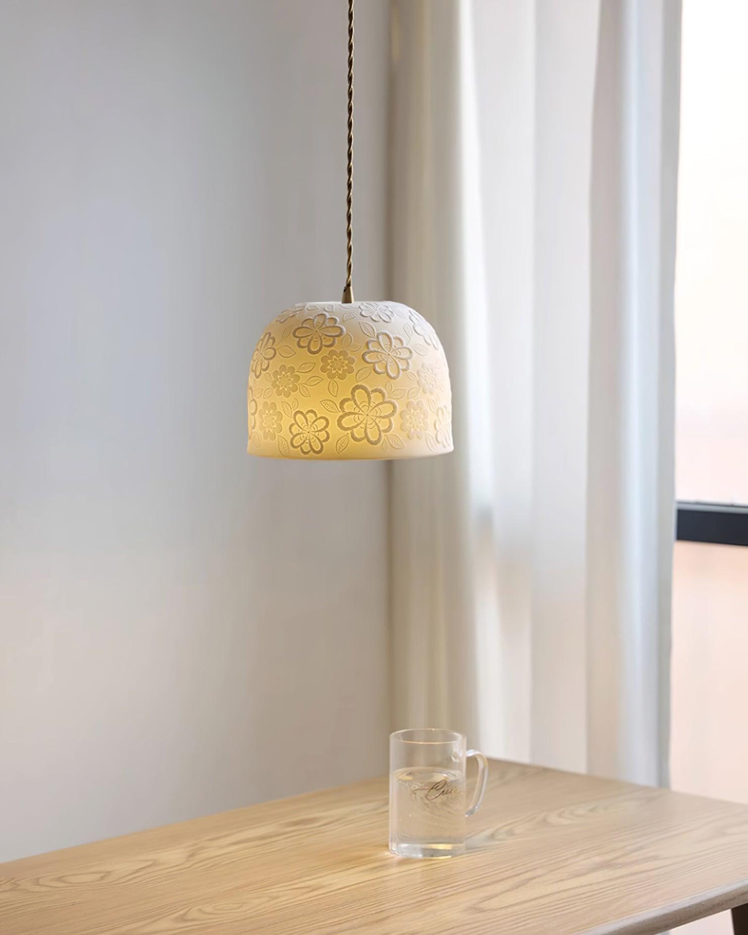 Corals Pendant Lamp Floral-Embossed Ceramic - Letslighting