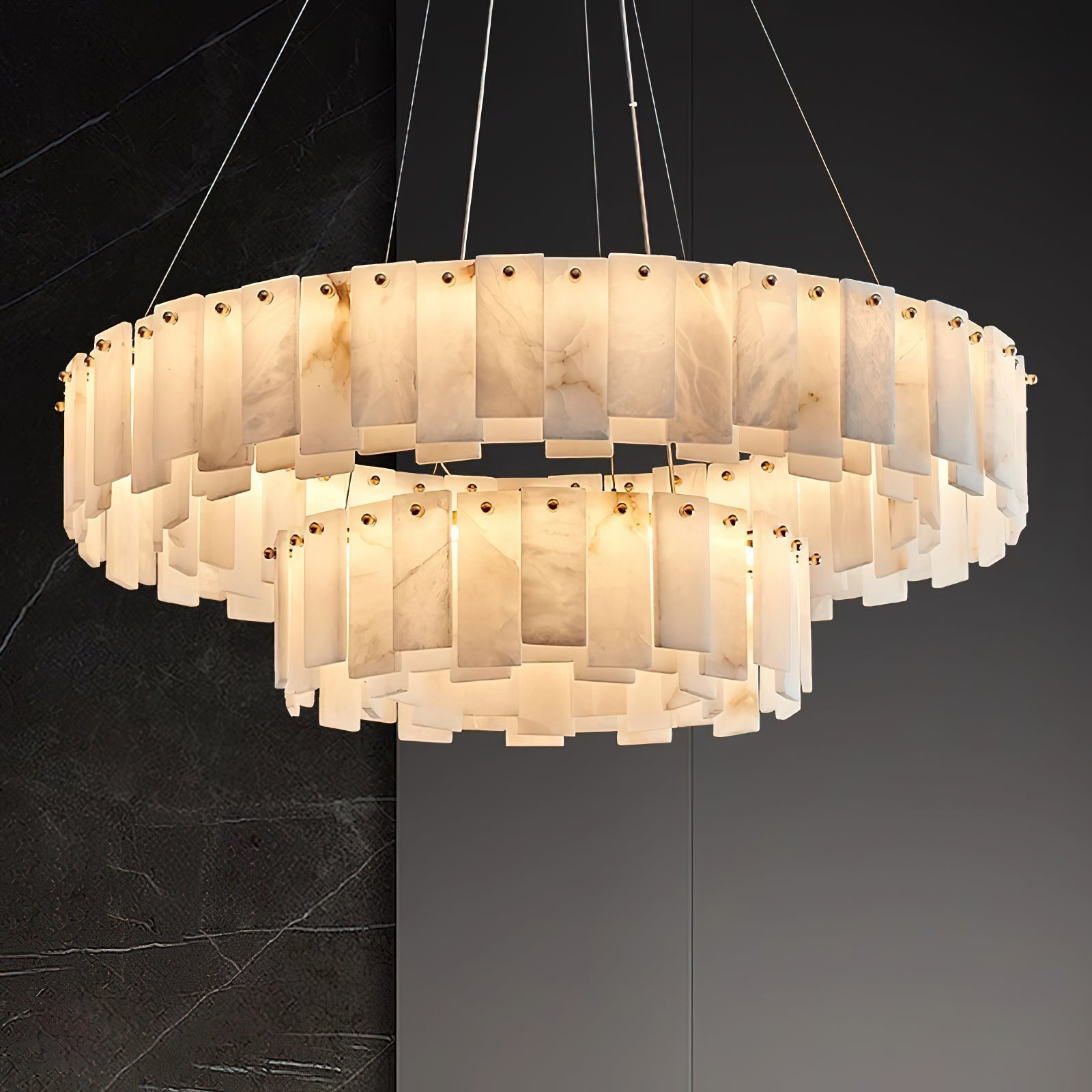 Corbett Chandelier Alabaster Staggered Panel Halo - Letslighting