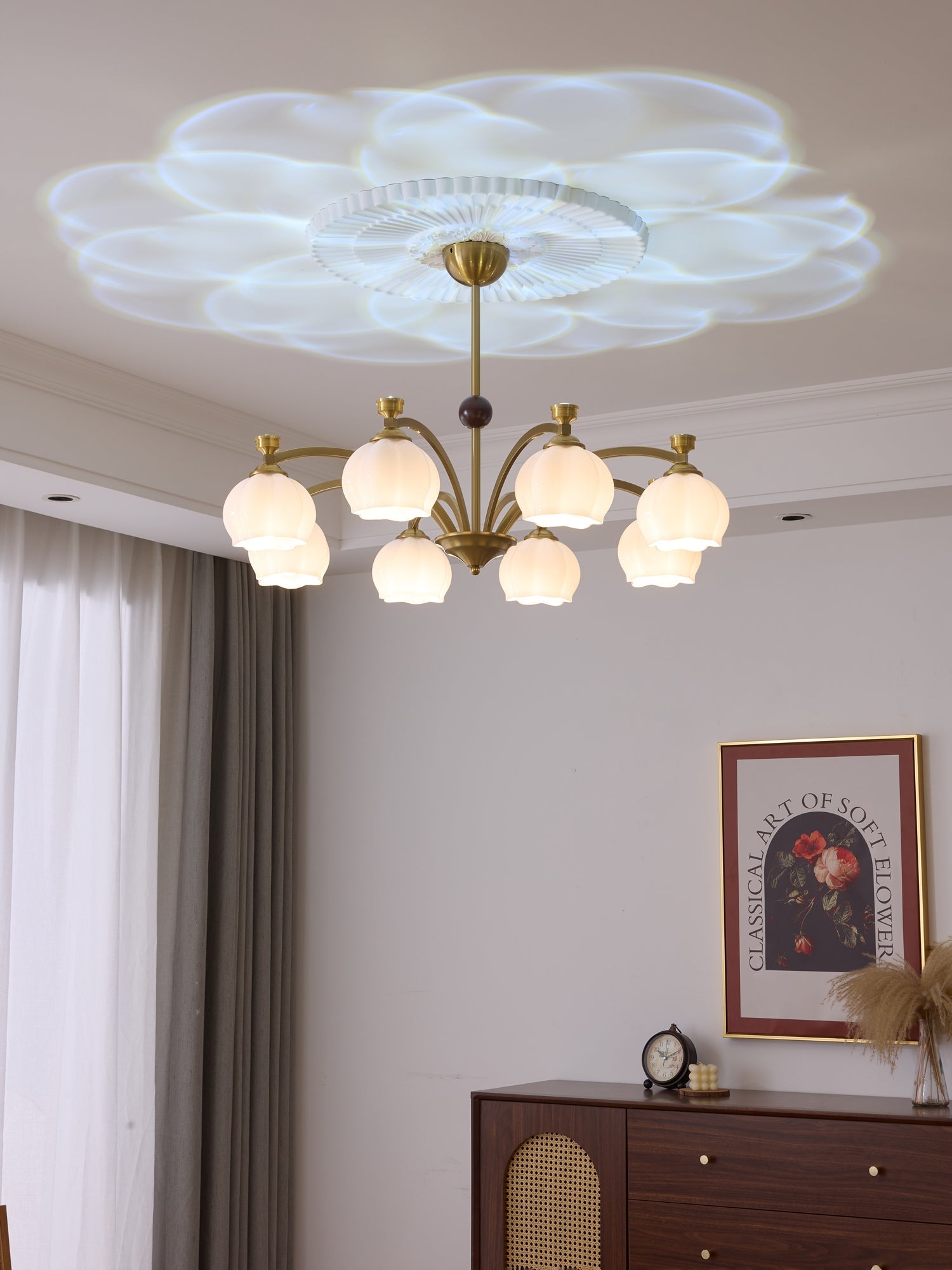 Alshaarae Traditional Premium Arc Wood Glass Chandelier - Letslighting