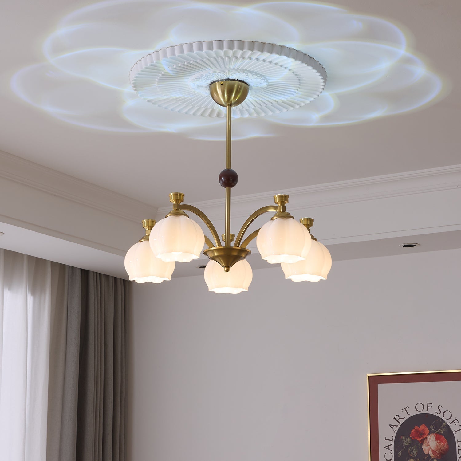 Alshaarae Traditional Premium Arc Wood Glass Chandelier - Letslighting