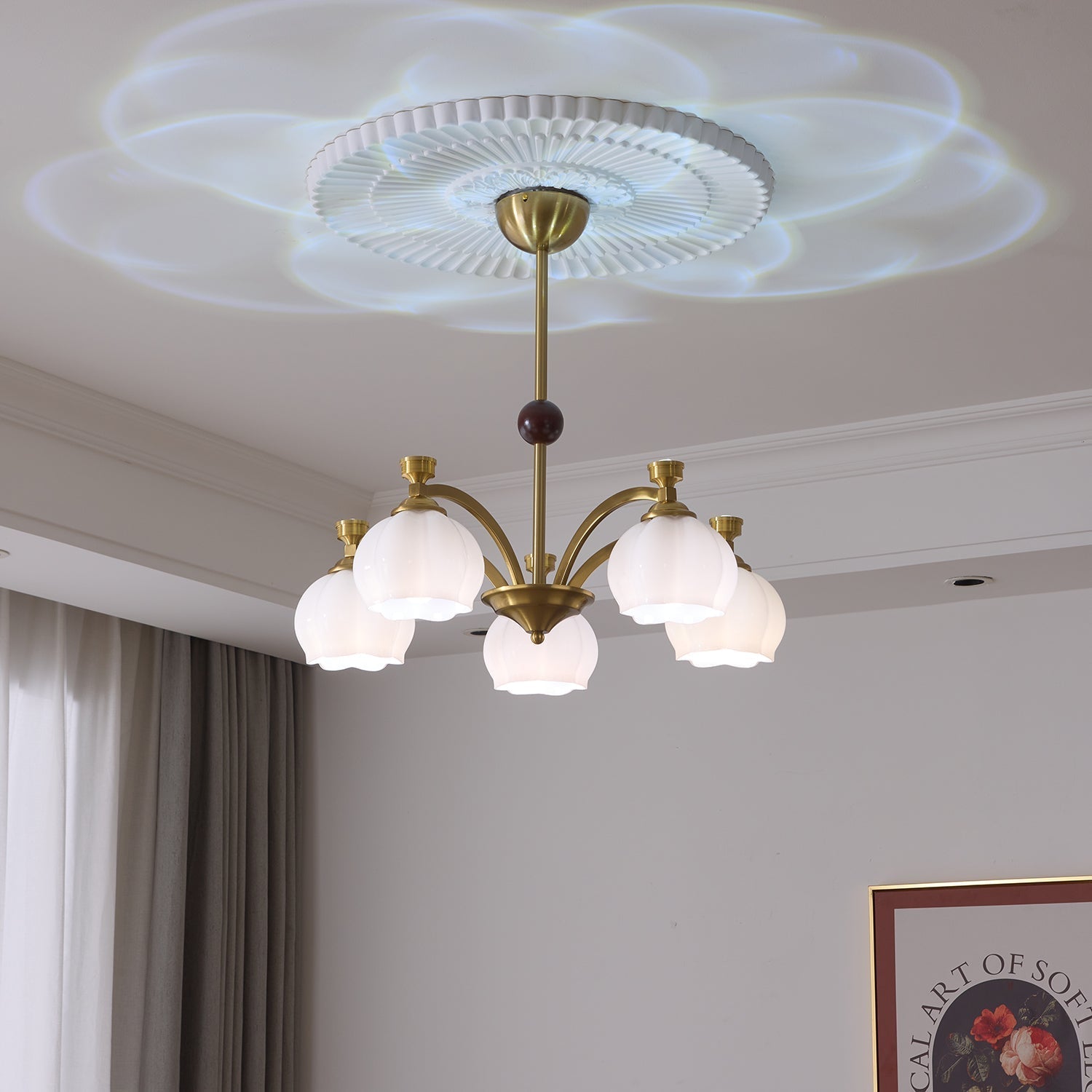 Alshaarae Traditional Premium Arc Wood Glass Chandelier - Letslighting