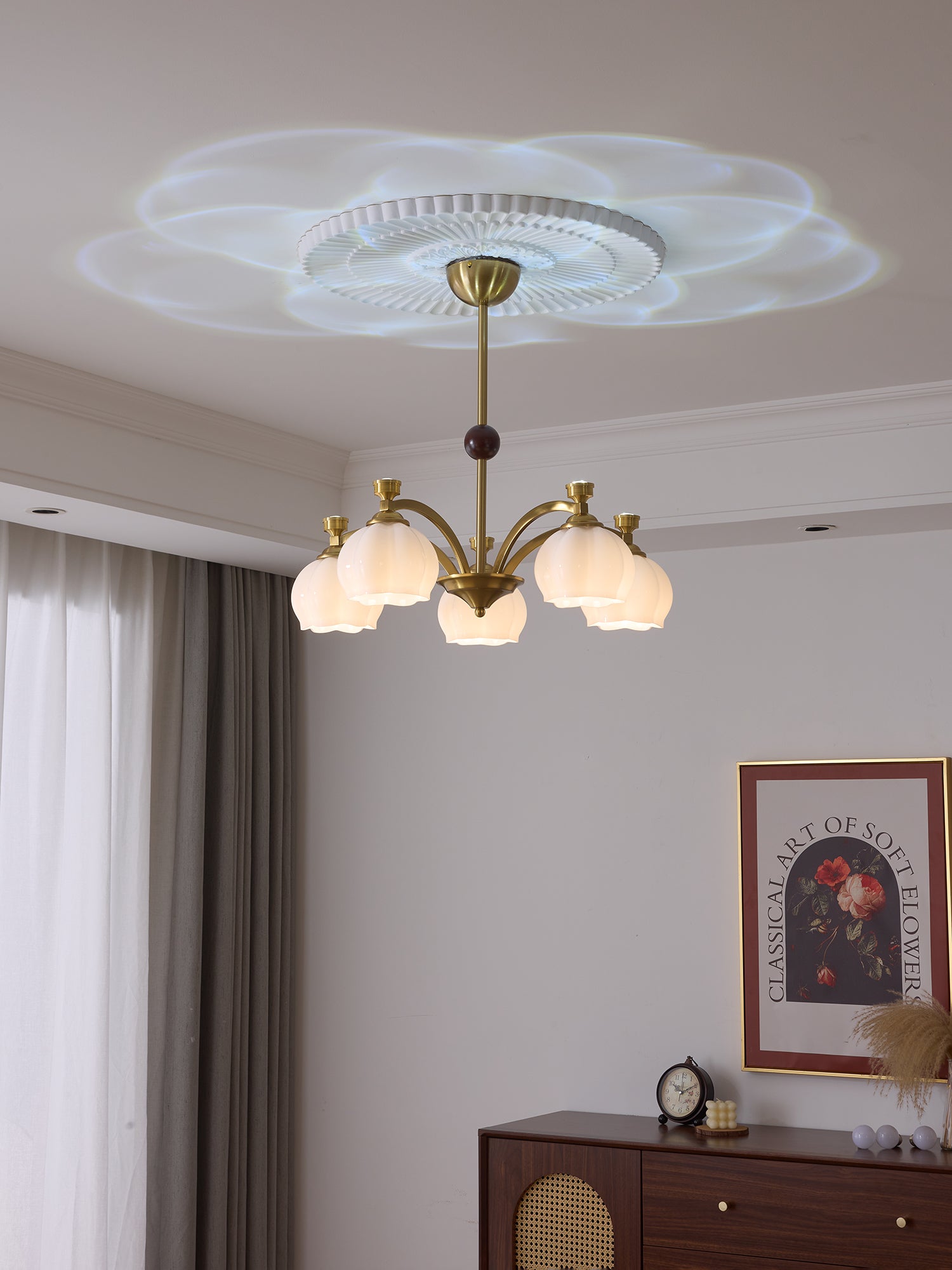 Alshaarae Traditional Premium Arc Wood Glass Chandelier - Letslighting