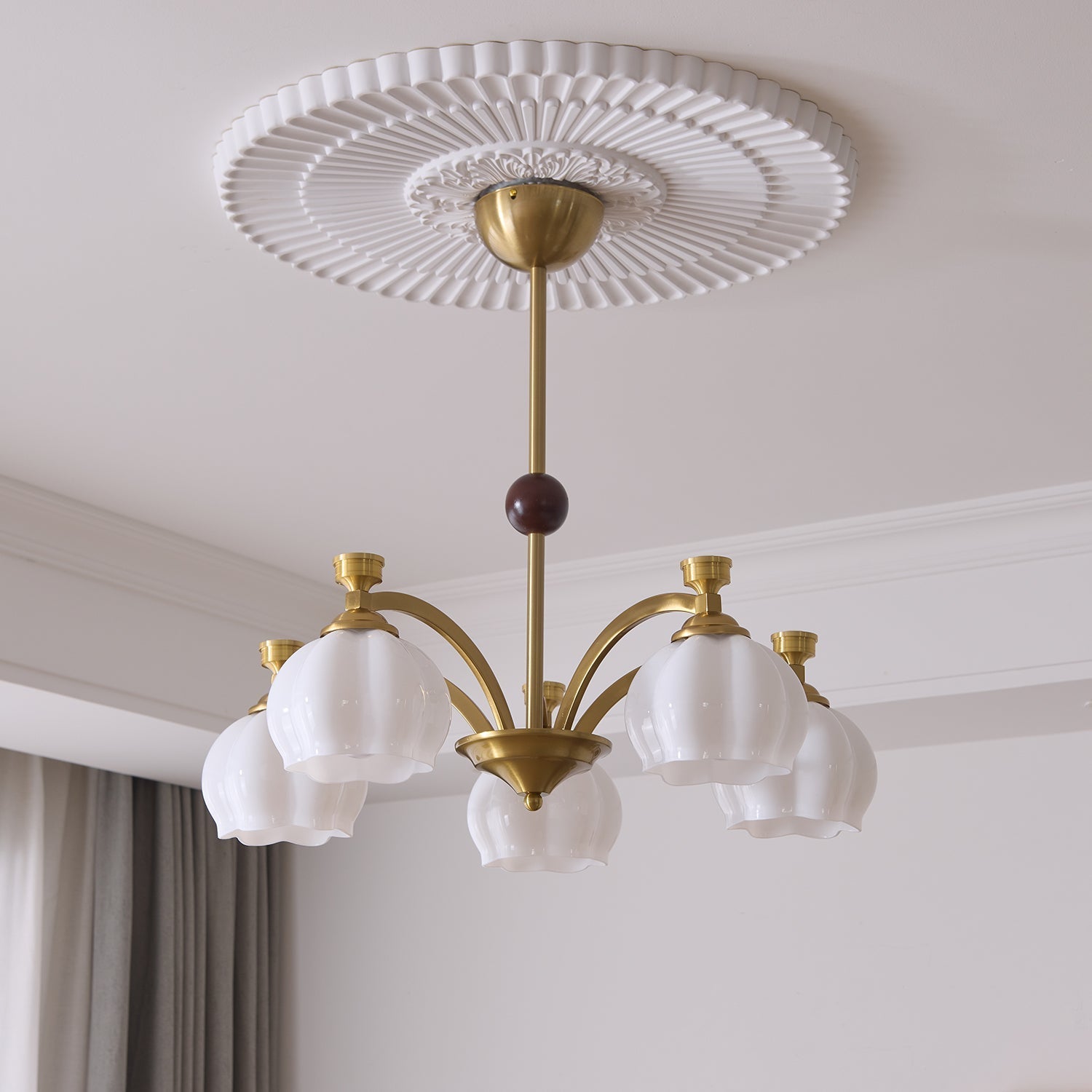 Alshaarae Traditional Premium Arc Wood Glass Chandelier - Letslighting