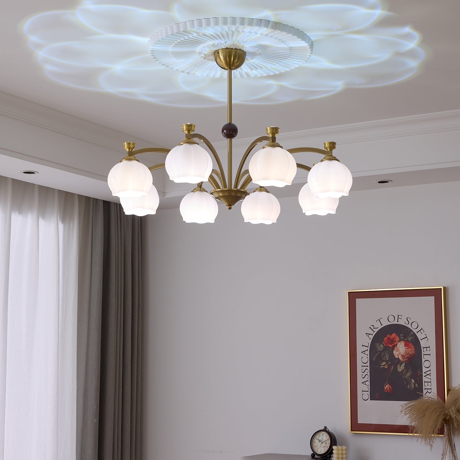Alshaarae Traditional Premium Arc Wood Glass Chandelier - Letslighting