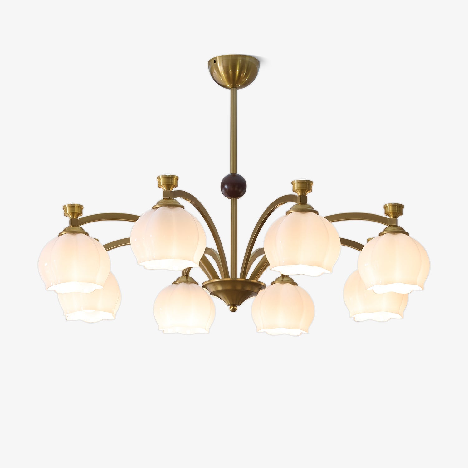 Alshaarae Traditional Premium Arc Wood Glass Chandelier - Letslighting