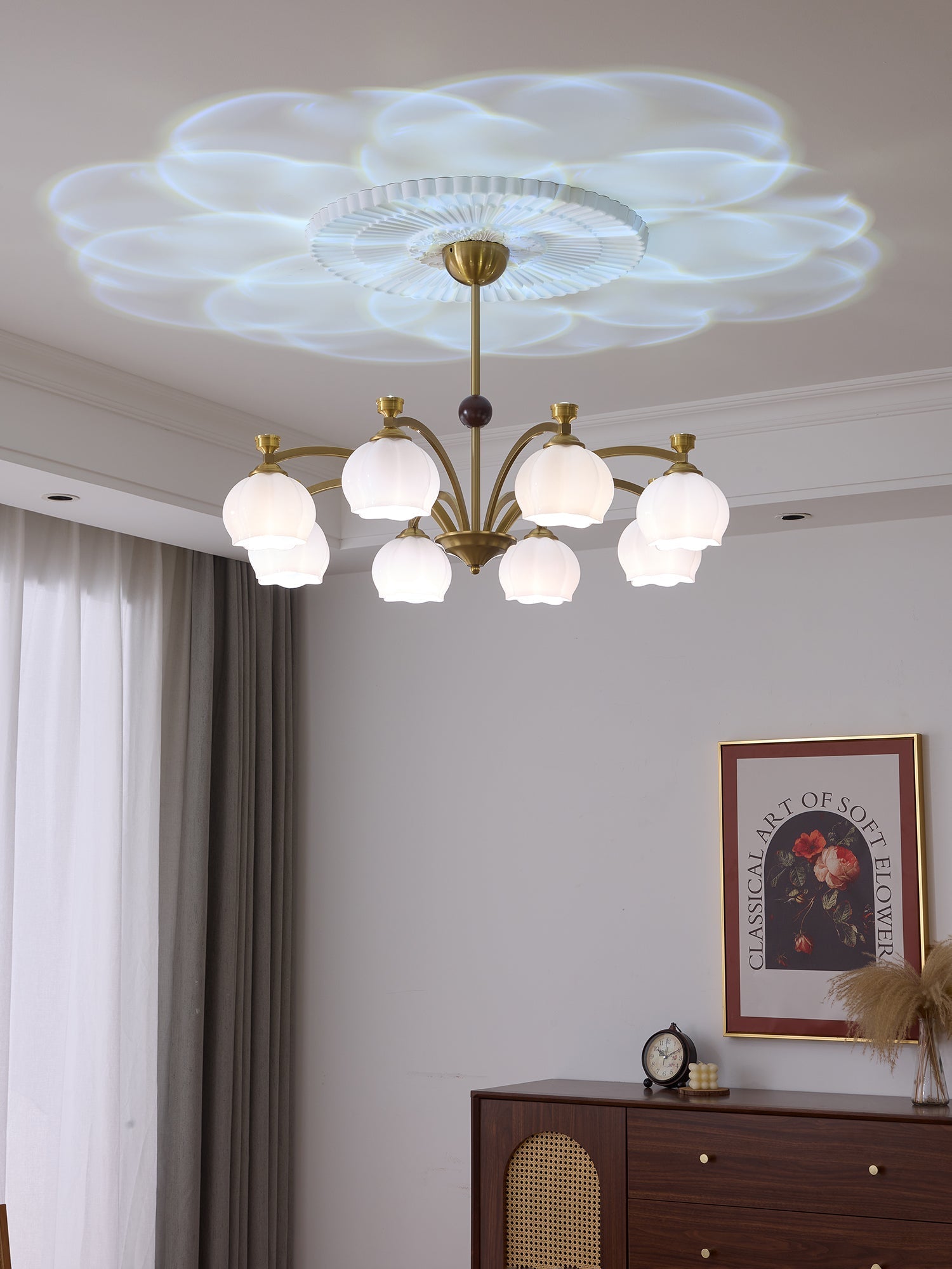 Alshaarae Traditional Premium Arc Wood Glass Chandelier - Letslighting