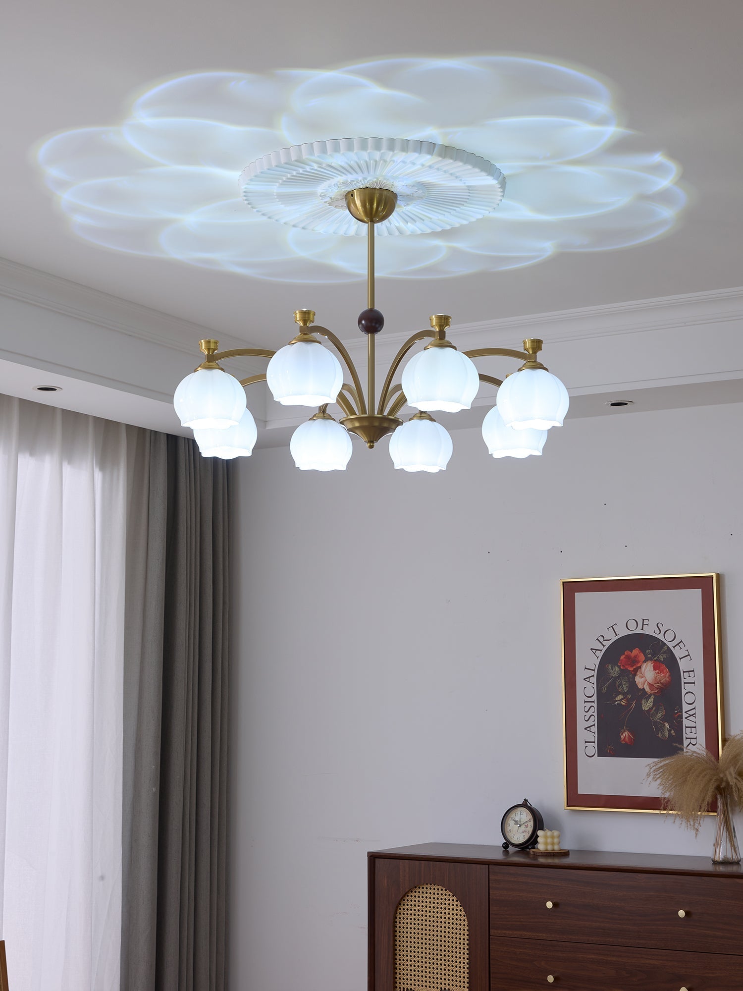 Alshaarae Traditional Premium Arc Wood Glass Chandelier - Letslighting