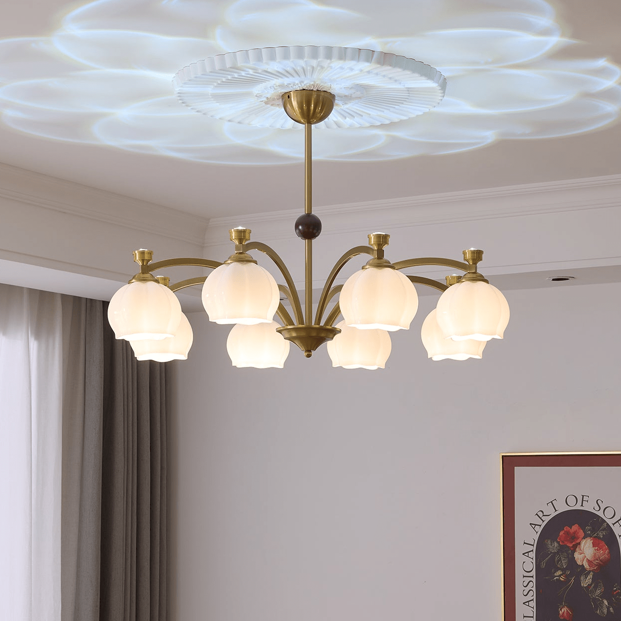 Alshaarae Traditional Premium Arc Wood Glass Chandelier - Letslighting