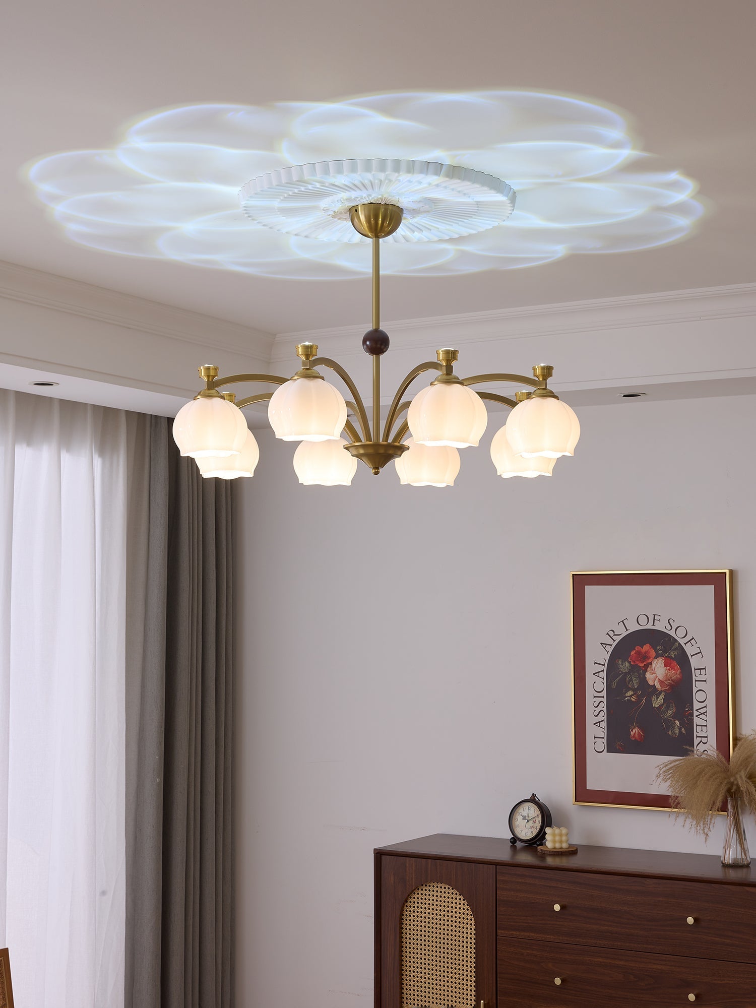 Alshaarae Traditional Premium Arc Wood Glass Chandelier - Letslighting