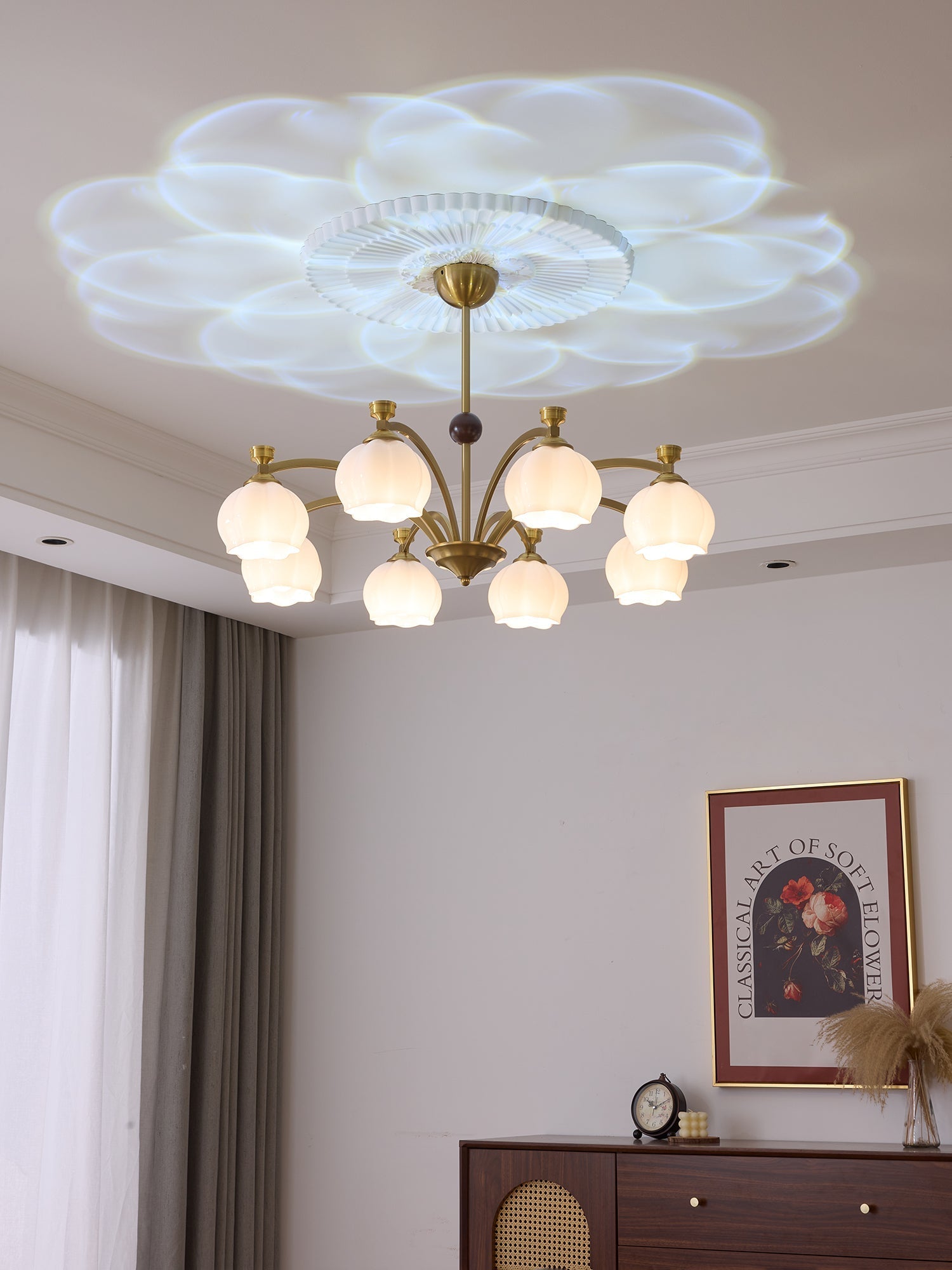 Alshaarae Traditional Premium Arc Wood Glass Chandelier - Letslighting