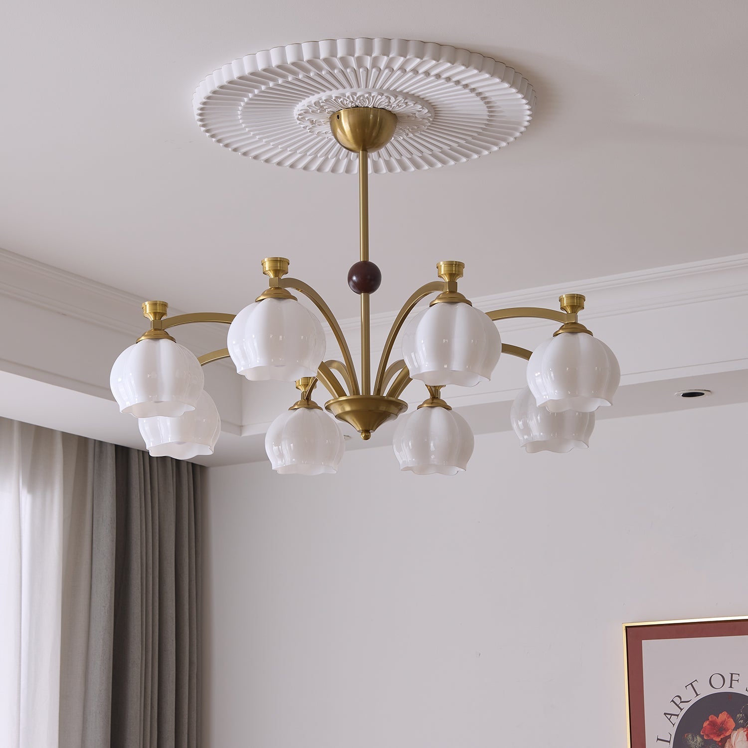Alshaarae Traditional Premium Arc Wood Glass Chandelier - Letslighting