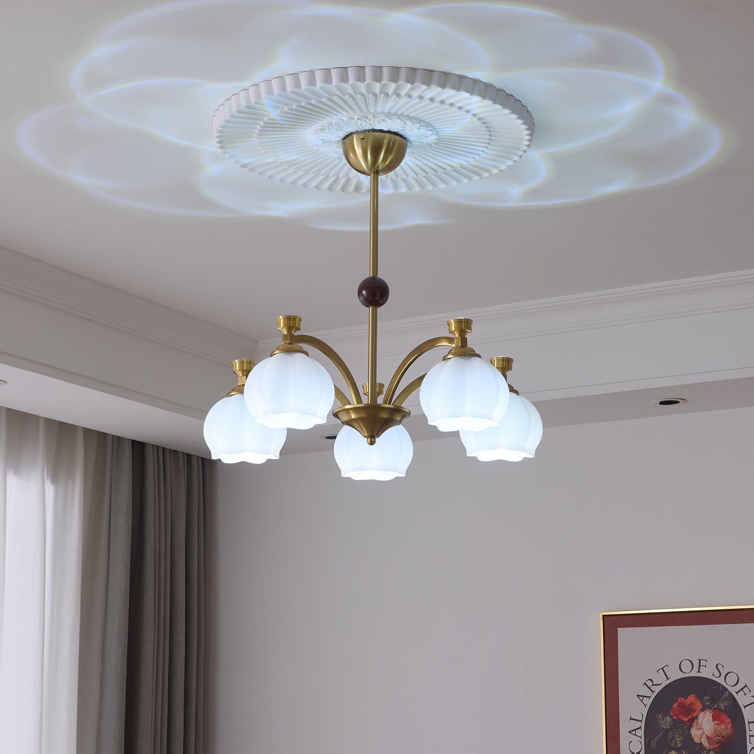 Alshaarae Traditional Premium Arc Wood Glass Chandelier - Letslighting