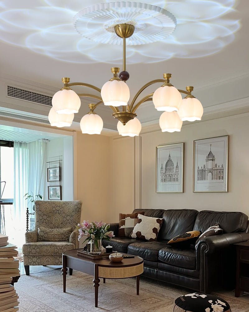 Alshaarae Traditional Premium Arc Wood Glass Chandelier - Letslighting