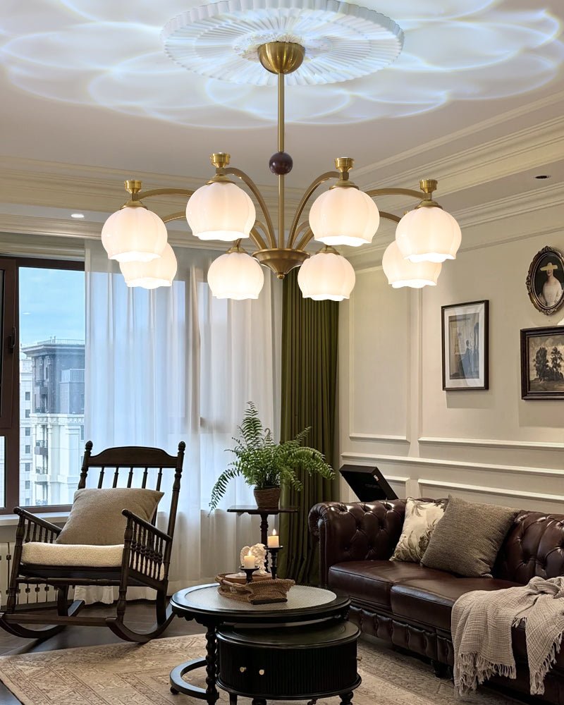 Alshaarae Traditional Premium Arc Wood Glass Chandelier - Letslighting