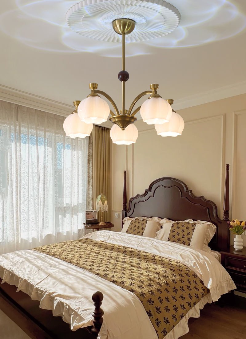 Alshaarae Traditional Premium Arc Wood Glass Chandelier - Letslighting