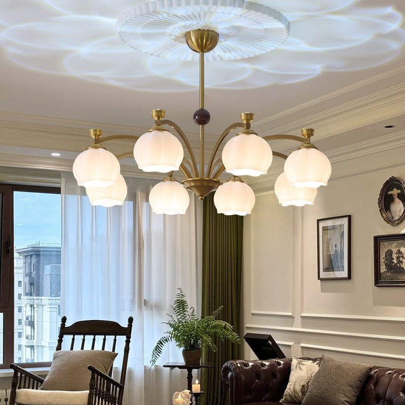 Alshaarae Traditional Premium Arc Wood Glass Chandelier - Letslighting