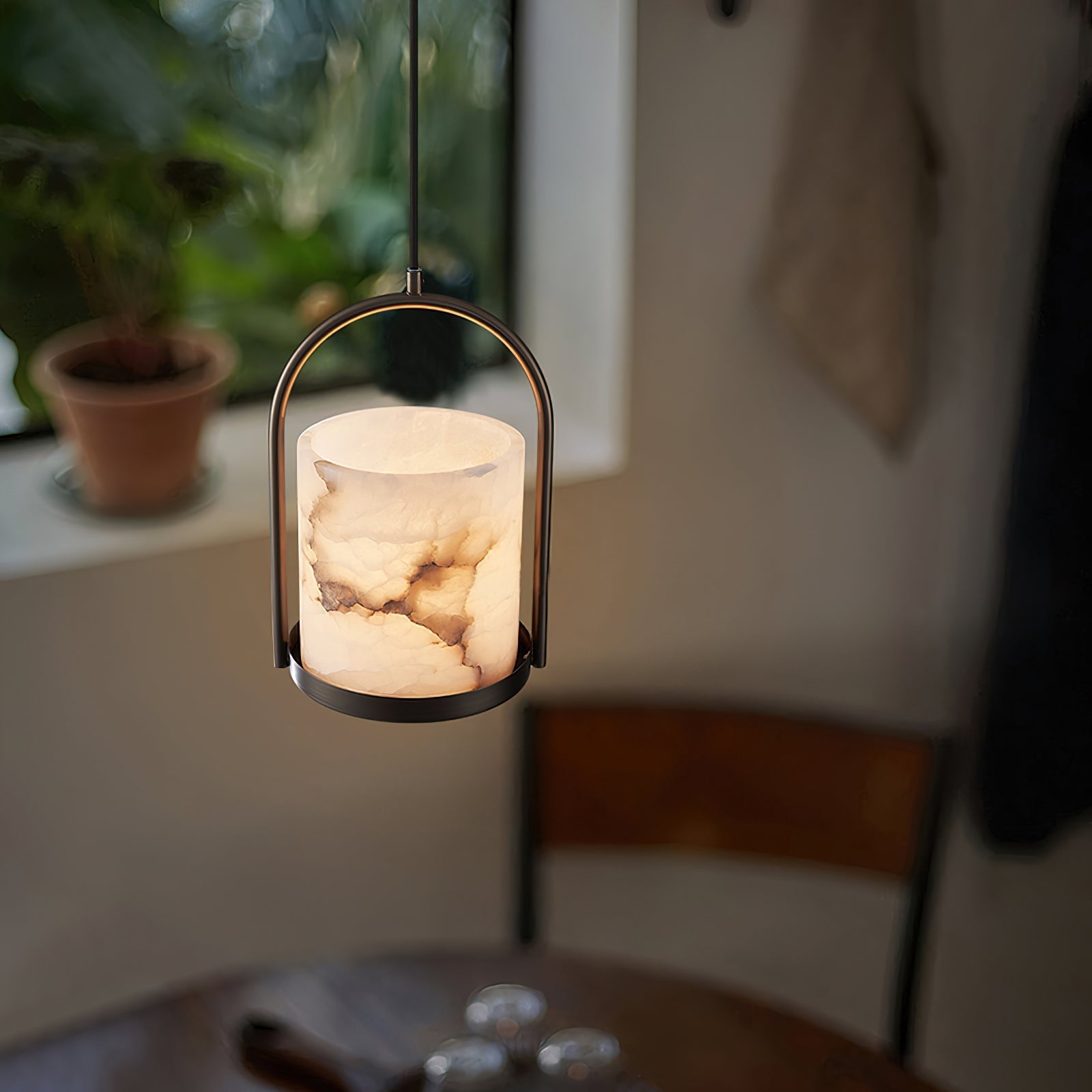 Jewel Modern Minimalist Brass Alabaster Pendant Light - Letslighting