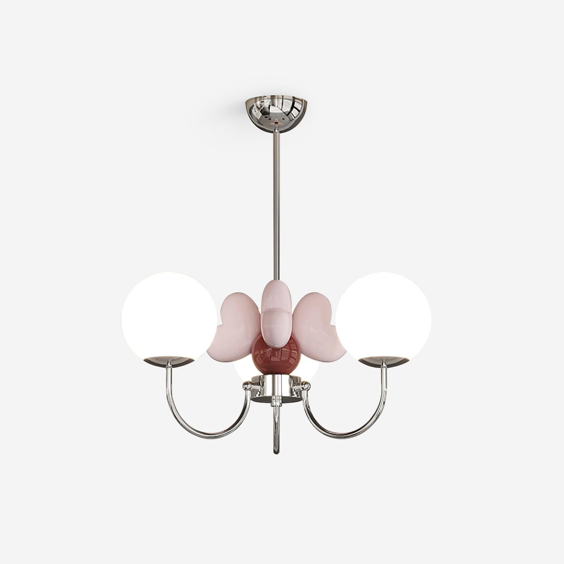 Nica Chandelier Pink Porcelain Petals Frosted Globes - Letslighting