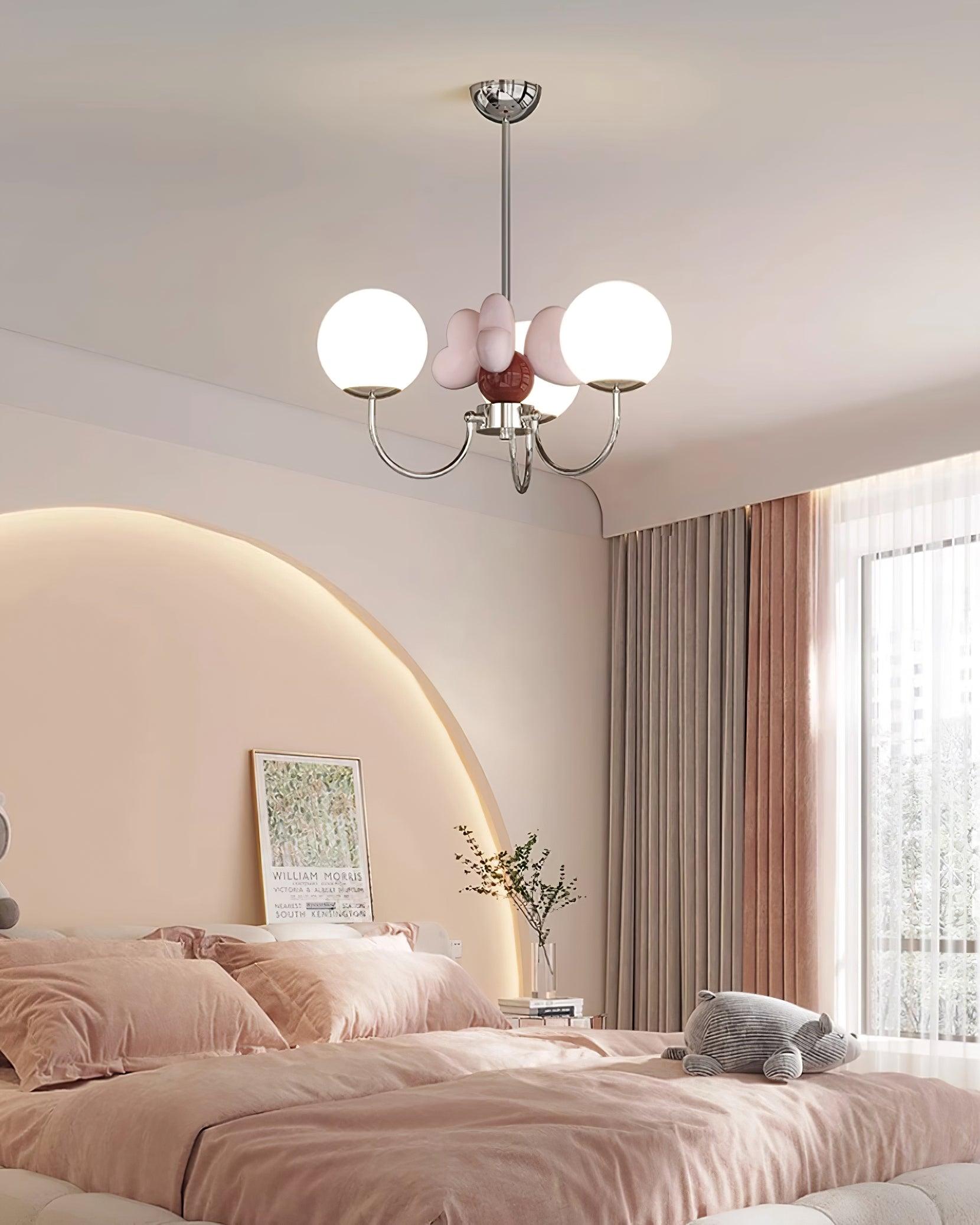 Nica Chandelier Pink Porcelain Petals Frosted Globes - Letslighting