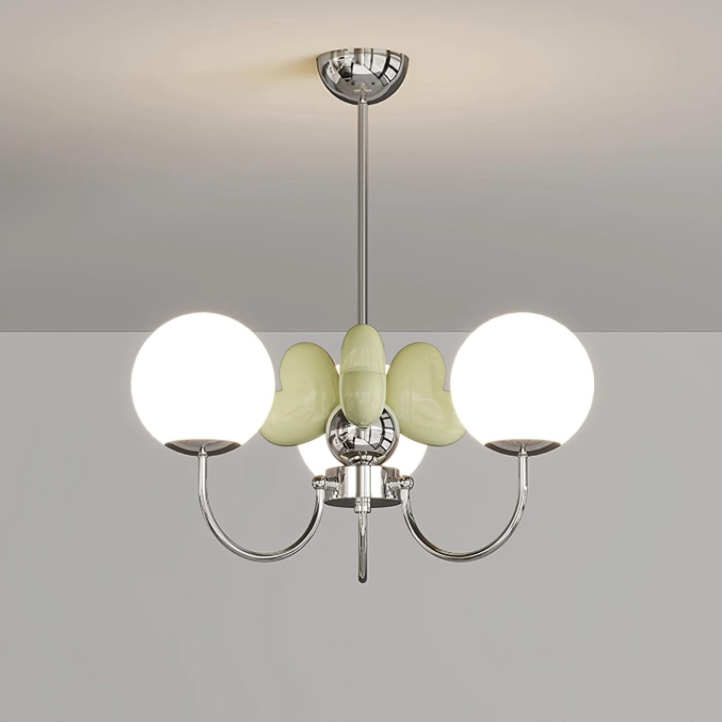 Nica Chandelier Pink Porcelain Petals Frosted Globes - Letslighting