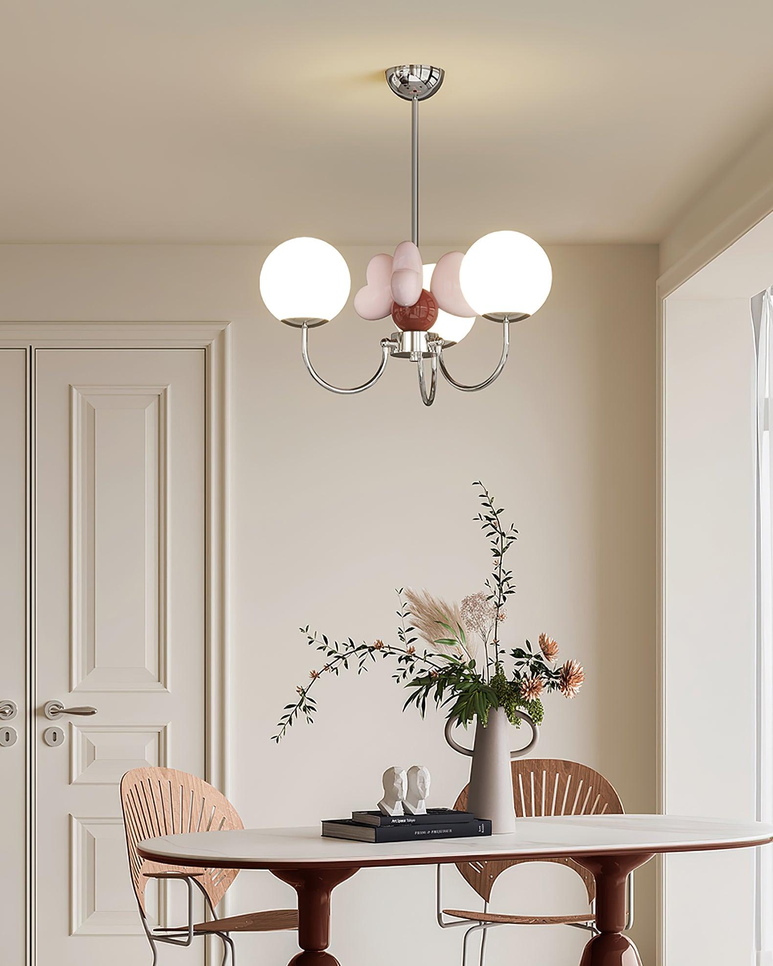 Nica Chandelier Pink Porcelain Petals Frosted Globes - Letslighting