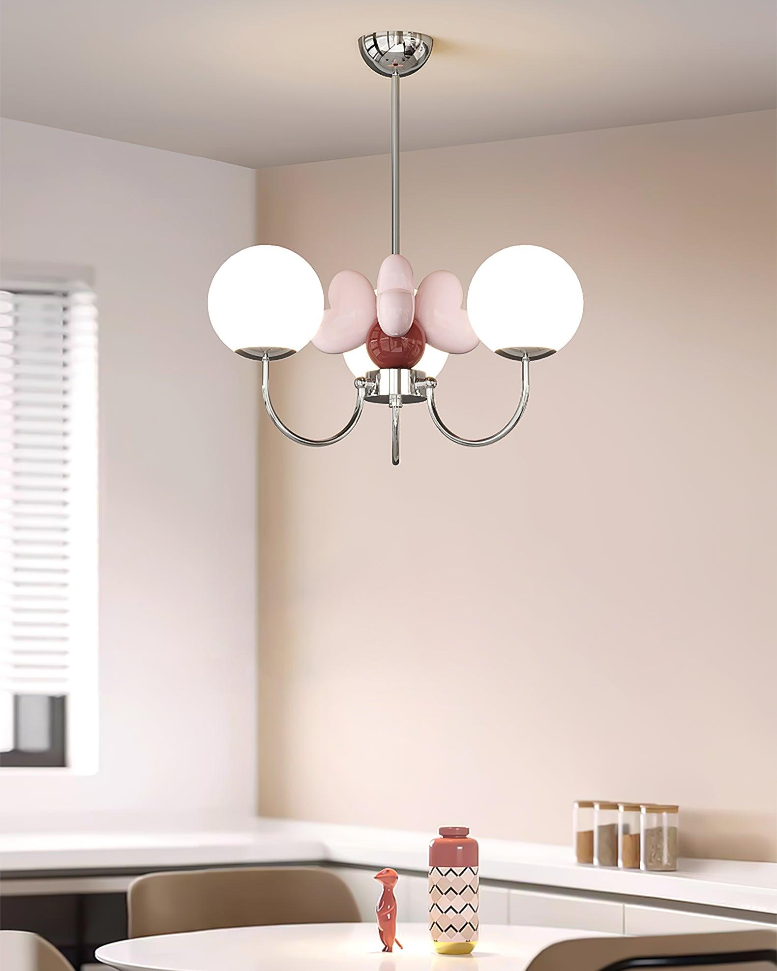 Nica Chandelier Pink Porcelain Petals Frosted Globes - Letslighting