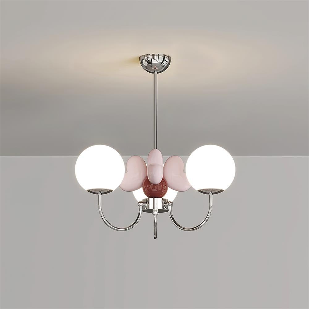 Nica Chandelier Pink Porcelain Petals Frosted Globes - Letslighting