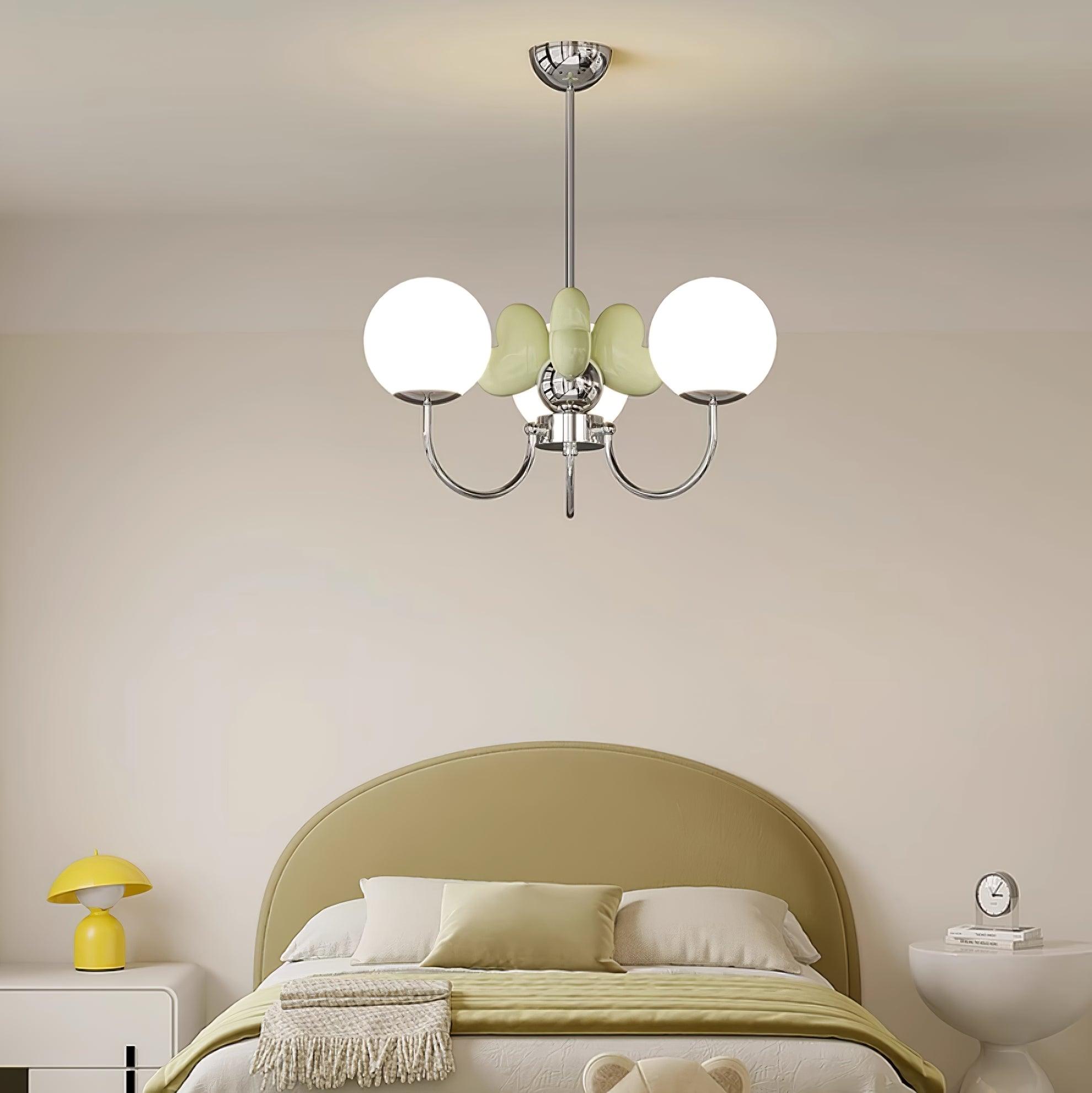 Nica Chandelier Pink Porcelain Petals Frosted Globes - Letslighting