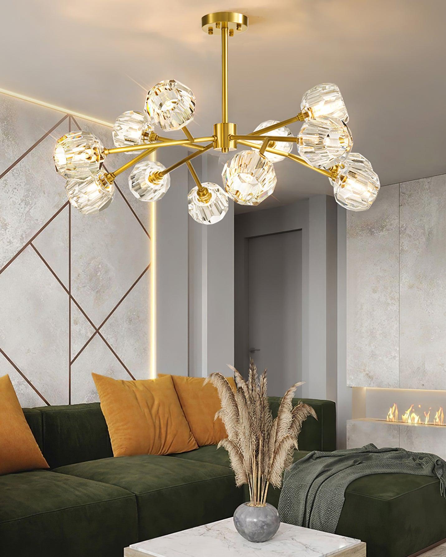 Crystal Ball Chandelier Brass Black Faceted - Letslighting