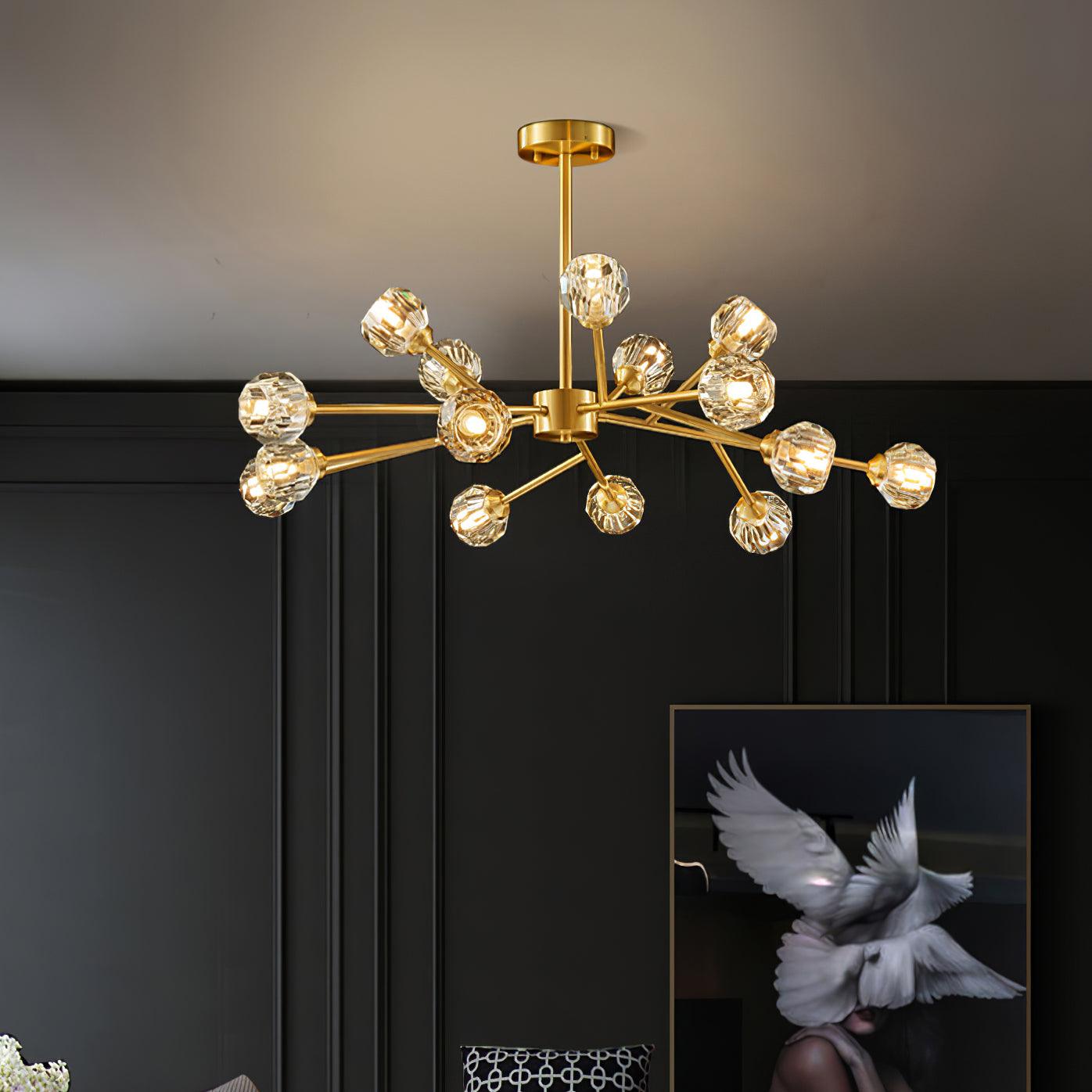 Crystal Ball Chandelier Brass Black Faceted - Letslighting
