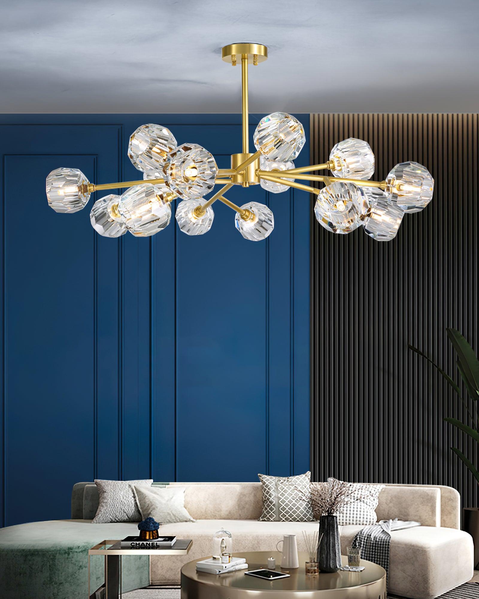 Crystal Ball Chandelier Brass Black Faceted - Letslighting